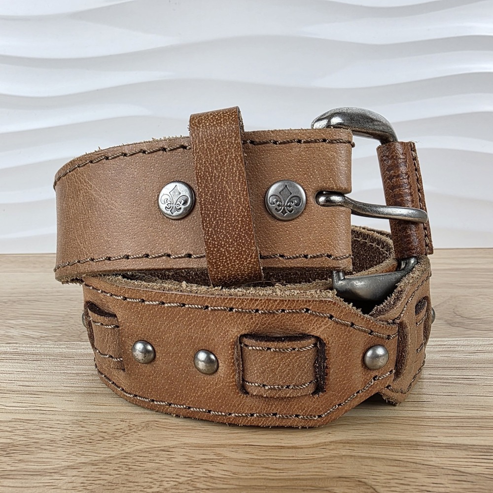 Affliction Studded Belt Mens XL Brown Genuine Leather Y2K Grunge 45.75" Length‎